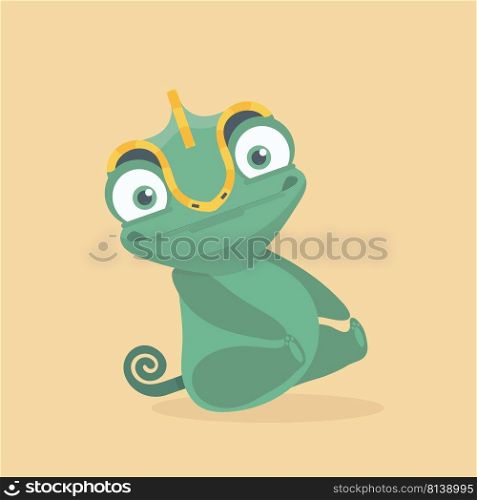 Cute chameleon on pastel background. 