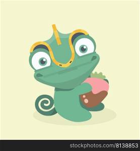 Cute chameleon with dessert cartoon. 