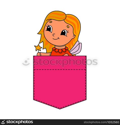Cute character in shirt pocket. Colorful vector illustration. Cartoon style. Isolated on white background. Design element. Template for your shirts, books, stickers, cards, posters.