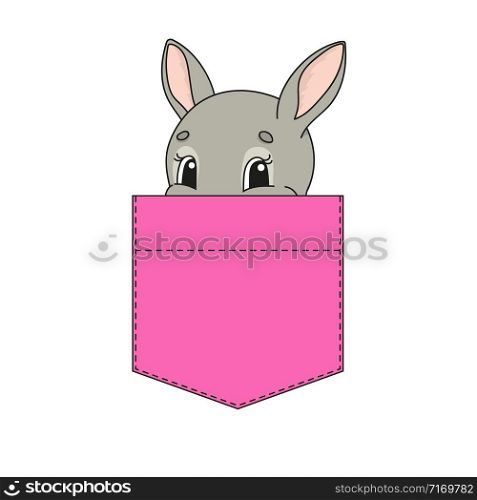 Cute character in shirt pocket. Rabbit bunny animal. Colorful vector illustration. Cartoon style. Isolated on white background. Design element. Template for your shirts, stickers.