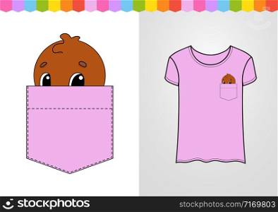 Cute character in shirt pocket. Turkey bird. Colorful vector illustration. Cartoon style. Isolated on white background. Design element.