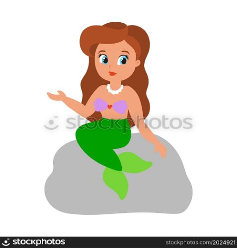 Cute character. Little mermaid. Colorful vector illustration. Cartoon style. Isolated on white background. Design element.