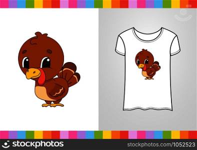 Cute character on shirt. Colorful vector illustration. Cartoon style. Isolated on white background. Design element. Template for your shirts, books, stickers, cards, posters.