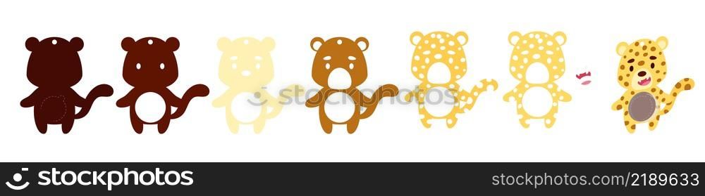 Cute cheetah candy ornament. Layered paper decoration treat holder for dome. Hanger for sweets, candy for birthday, baby shower, halloween, christmas. Print, cut out, glue. Vector stock illustration