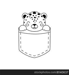 Cute cheetah sitting in pocket. Animal face in Scandinavian style for kids t-shirts, wear, nursery decoration, greeting cards, invitations, poster, house interior. Vector stock illustration