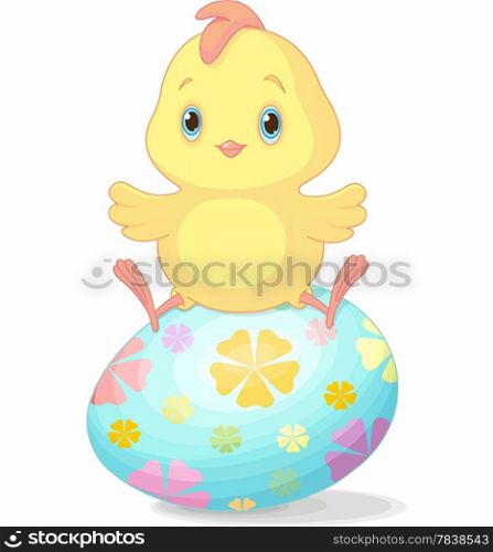 Cute chick sitting on Easter egg