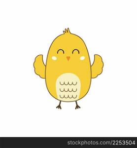 Cute chicken with a smile. A character for a children’s book. Illustration for the Easter holiday. Vector hero in cartoon style.