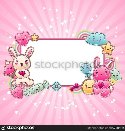 Cute child background with kawaii doodles.