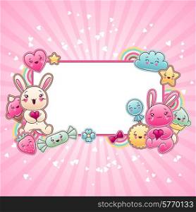 Cute child background with kawaii doodles.