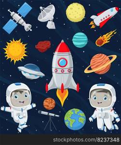 Cute children cartoon in the outer space