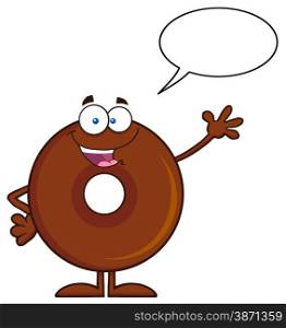 Cute Chocolate Donut Cartoon Character Waving