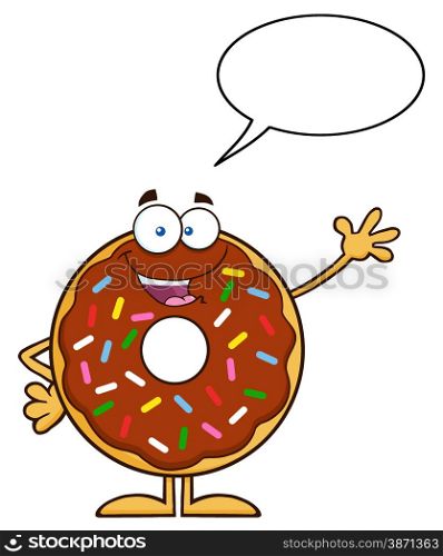 Cute Chocolate Donut Cartoon Character With Sprinkles Waving