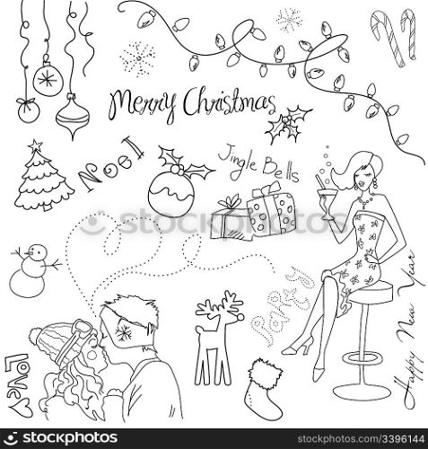 Cute Christmas and New Year hand drawn doodles