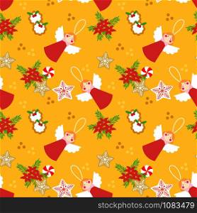 Cute Christmas angles and cookies seamless pattern.