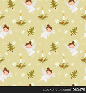 Cute Christmas angles and snowflake seamless pattern. Christmas season concept.