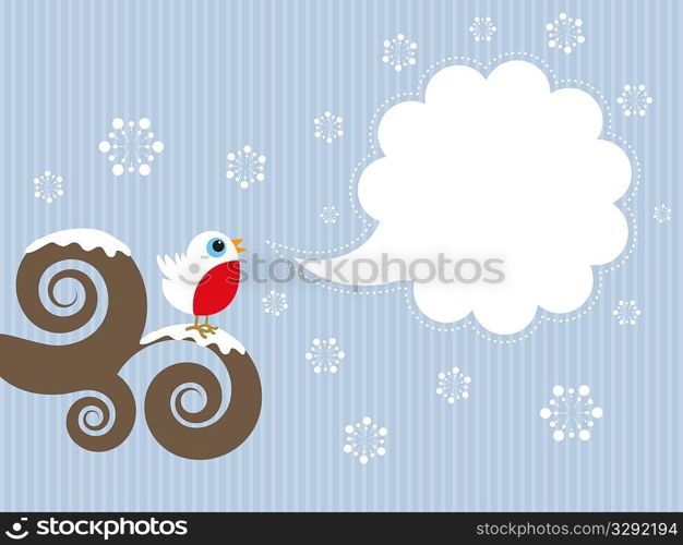 Cute Christmas background with robin and blank speech bubble