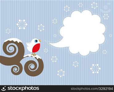 Cute Christmas background with robin and blank speech bubble