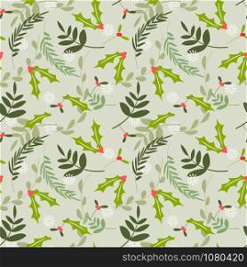 Cute Christmas berry and snow seamless pattern.