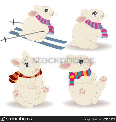 Cute Christmas bunies collection isolated on white