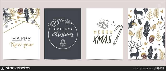 Cute christmas collection with wreath,bell,candy,deer.Vector illustration for poster,postcard,banner,cover