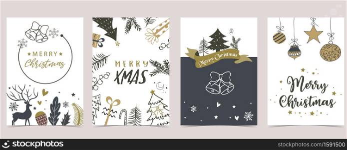 Cute christmas collection with wreath,deer,gift box,bell.Vector illustration for poster,postcard,banner,cover