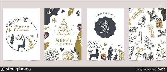 Cute christmas collection with wreath,deer,gift box,tree.Vector illustration for poster,postcard,banner,cover