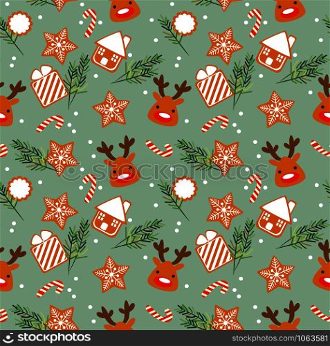 Cute Christmas cookies and Christmas tree seamless pattern.