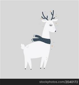 Cute Christmas deer. Vector print in scandinavian style. Hand drawn vector illustration for posters, cards, t-shirts.. Cute Christmas deer. Vector print in scandinavian style. Hand drawn vector illustration for posters, cards, t-shirts