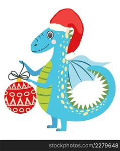 Cute christmas dragon in santa hat. Year of the Dragon 2024, Chinese calendar.. Year of the Dragon 2024, Chinese calendar. Cute green christmas dragon in santa hat