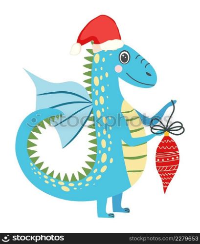 Cute christmas dragon in santa hat. Year of the Dragon 2024, Chinese calendar.. Year of the Dragon 2024, Chinese calendar. Cute green christmas dragon in santa hat