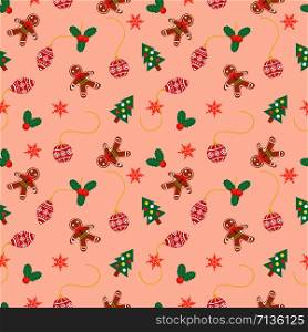 Cute Christmas elements seamless pattern. Christmas season background.