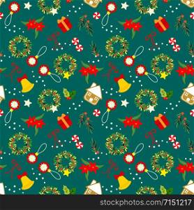 Cute Christmas gingerbread and Christmas tree seamless pattern.