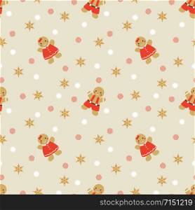 Cute Christmas gingerbread man and Christmas seamless pattern.