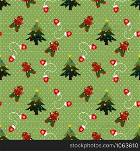Cute Christmas gingerbread man and Christmas tree seamless pattern.