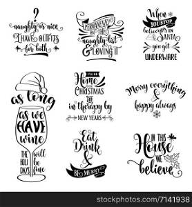 Cute Christmas quotes collection isolated on white. Vector