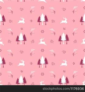 Cute Christmas seamless pattern with reindeer on pink background,vector illustration