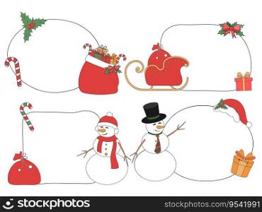 Cute Christmas tag with Christmas elements, Christmas theme line art doodle cartoon illustration, Merry Christmas.