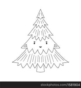 Cute Christmas Tree. New Year line art decoration. Coloring book page. Cartoon new year tree illustration. Cute Christmas Tree. New Year line art decoration. Coloring book page. Cartoon new year tree illustration.