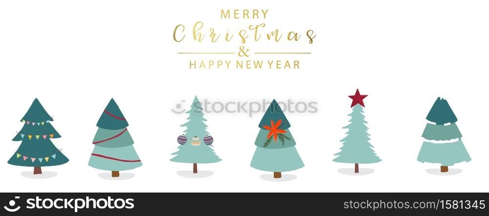 Cute christmas tree object with white background and gold wording