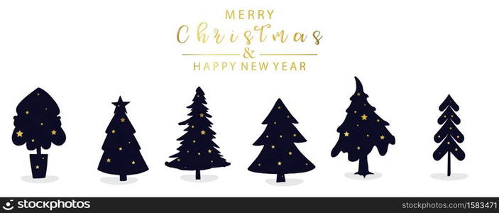 Cute christmas tree object with white background and gold wording