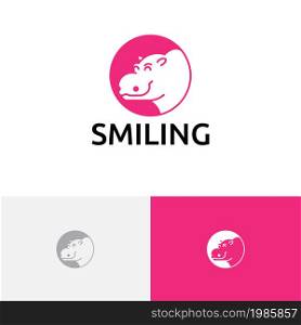 Cute Circle Hippo Smiling Africa Animal Zoo Logo
