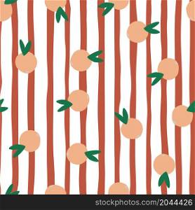Cute citrus fruit seamless pattern on stripes background. Fruits endless wallpaper. Design for fabric , textile print, surface, wrapping, cover. Simple vector illustration. Cute citrus fruit seamless pattern on stripes background. Fruits endless wallpaper.