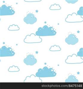 Cute Cloud Seamless Pattern blue and white vector background.. Cute Cloud Seamless Pattern blue and white vector background