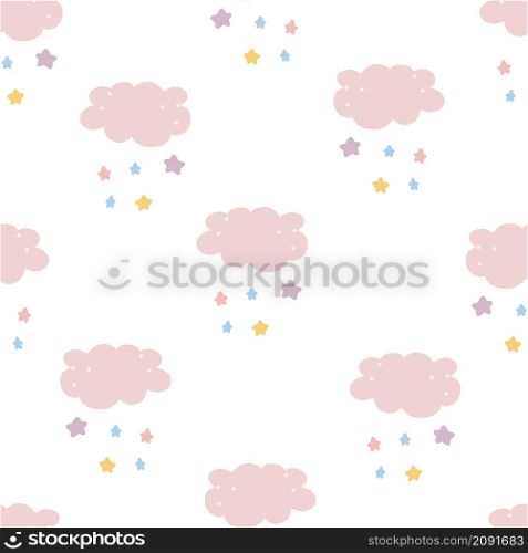 Cute Cloud Seamless Pattern Vector background cute lovely white cloud and stars Hand draw style. Cute Cloud Seamless Pattern Vector background Hand draw style
