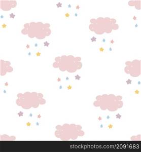 Cute Cloud Seamless Pattern Vector background cute lovely white cloud and stars Hand draw style. Cute Cloud Seamless Pattern Vector background Hand draw style