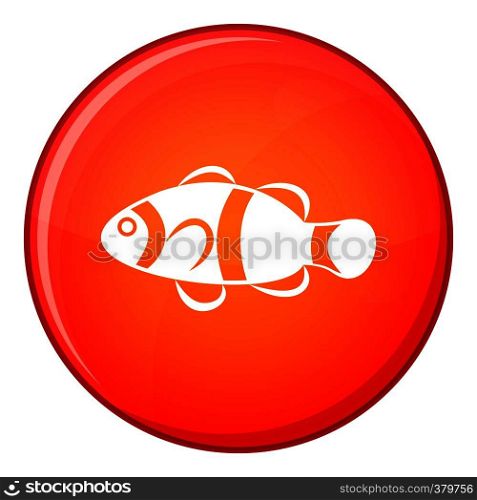 Cute clown fish icon in red circle isolated on white background vector illustration. Cute clown fish icon, flat style