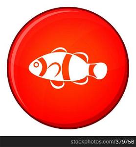 Cute clown fish icon in red circle isolated on white background vector illustration. Cute clown fish icon, flat style