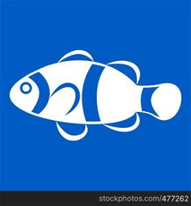 Cute clown fish icon white isolated on blue background vector illustration. Cute clown fish icon white
