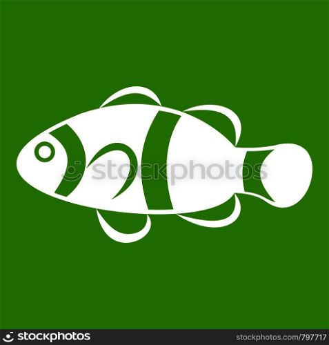 Cute clown fish icon white isolated on green background. Vector illustration. Cute clown fish icon green