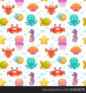 Cute collection of cartoon sea animals characters for children dormitory wallpaper decorative tileable abstract seamless vector illustration